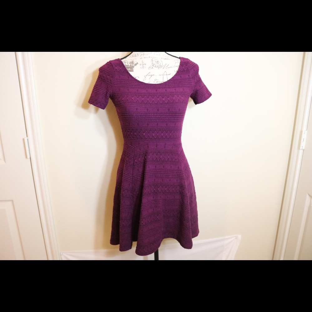 New fitted waist knit jersey skater purple dress